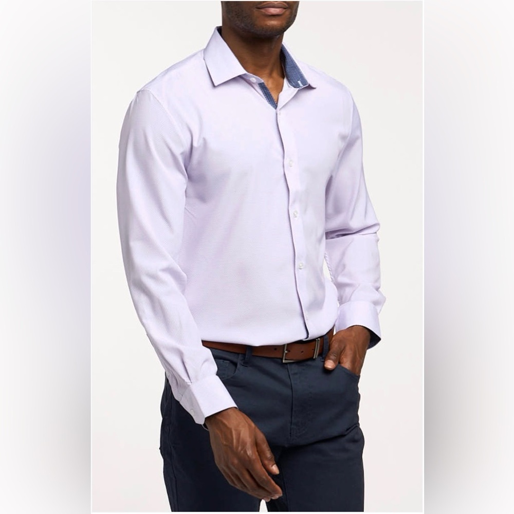 WRK Men's Lilac Purple Button Down Long Sleeve Dress Shirt